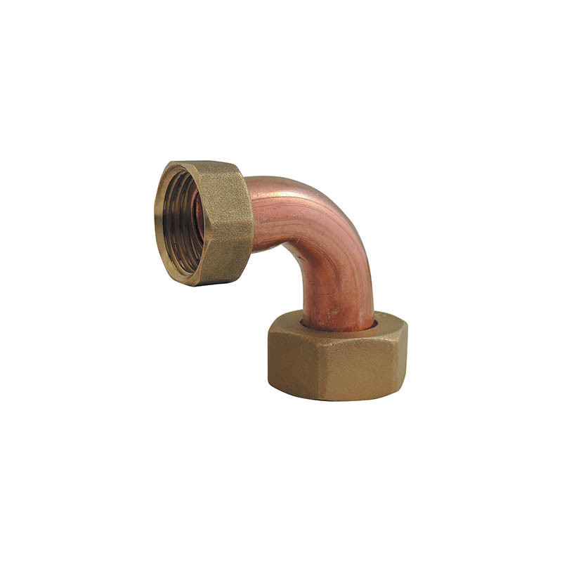 Copper-brass fitting, reducing elbow junction with flanged end