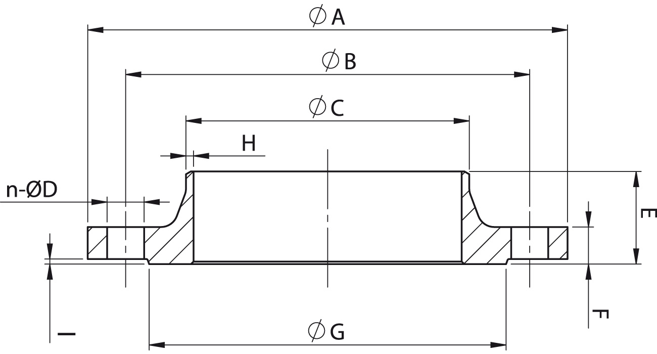 Bride à collerette à souder en 1092-1 type 11 b - acier p245gh - PN16 (DN200 à 700)