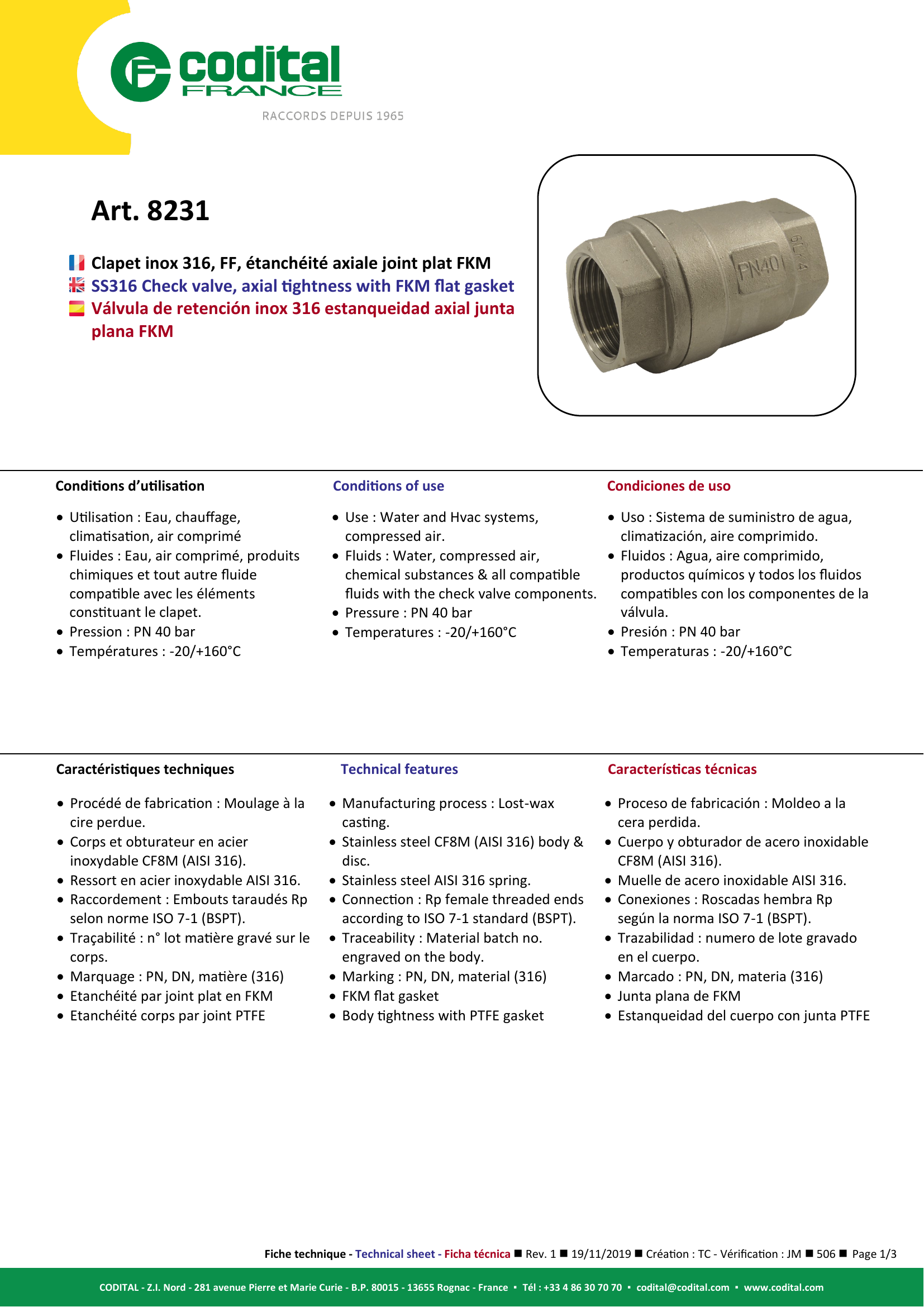 Fiche technique – Clapet en...