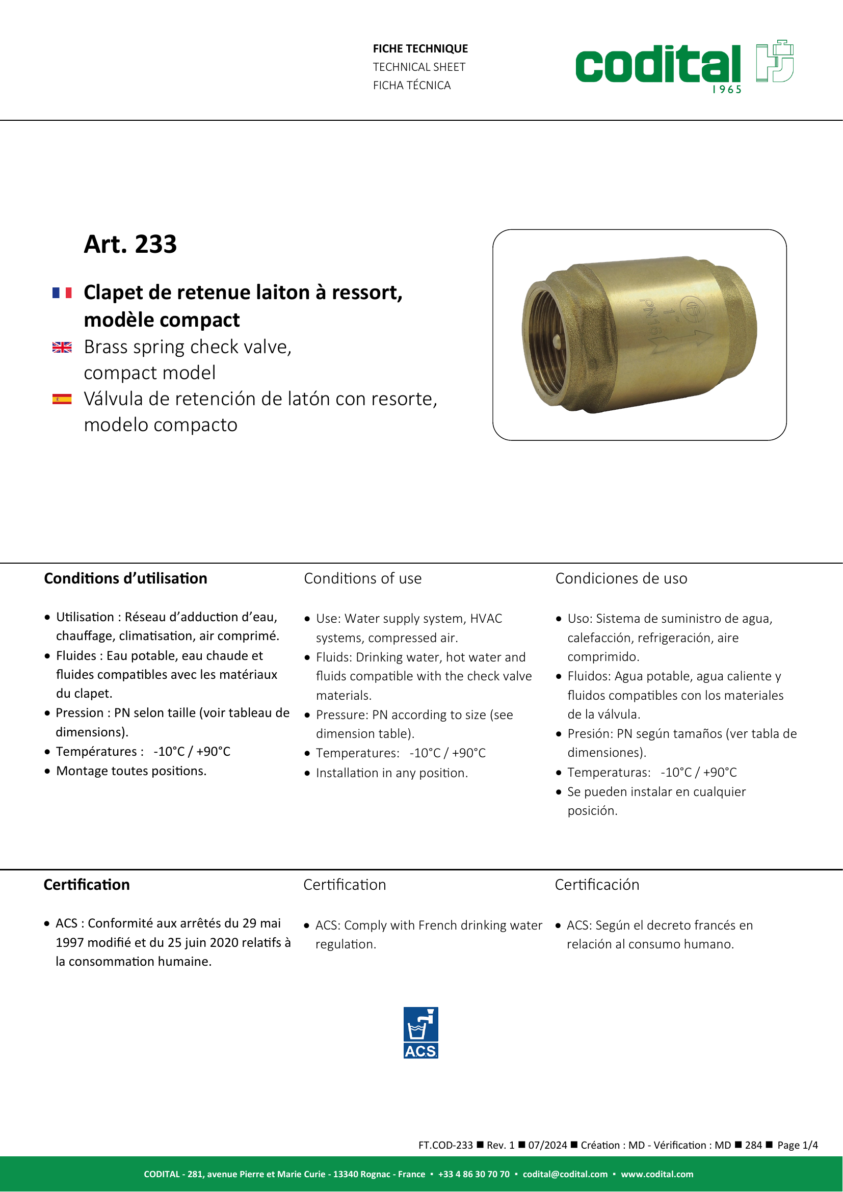 Fiche technique – Clapet à...